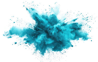cyan color powder pulver explosion isolated on white or transparent png