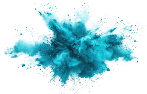 cyan color powder pulver explosion isolated on white or transparent png