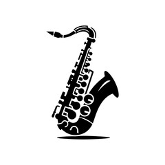 Black Vector Silhouette of a Saxophone, Symbol of Soulful Jazz and Rhythmic Blues- Saxophone Illustration- Saxophone vector stock
