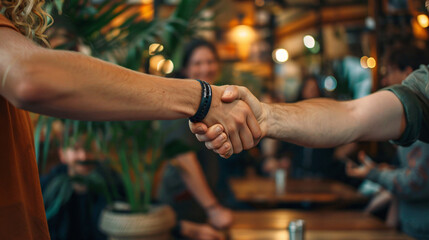 Close up of people handshake