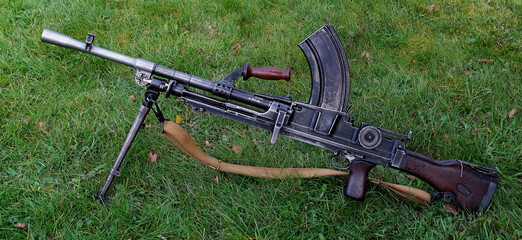Vintage world war two infantry weapons. British BREN lightsquad machine gun.