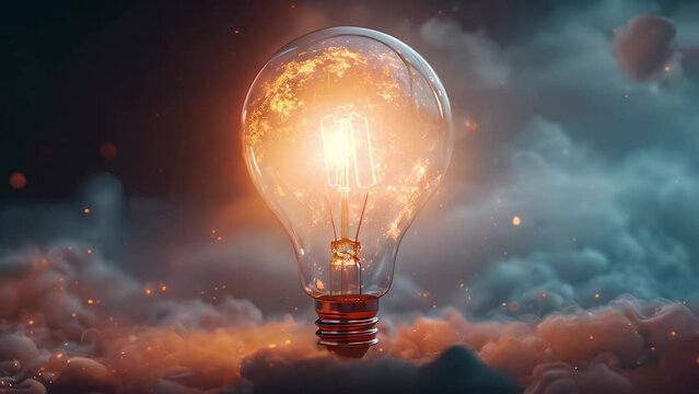 Storm-Powered Bulb Amidst Ethereal Mist. Concept Nature Photography, Weather Phenomena, Light Bulb Art, Atmospheric Effects, Stunning Landscapes
