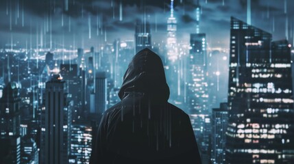 Mysterious Figure Overlooking Cityscape, Theme of Anonymity