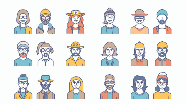People professions paces icons thin line set. Hipster