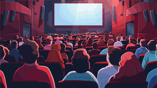 People watching movie at cinema hall interior vector