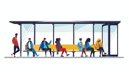 People were sitting at the modern bus stop. Vector 