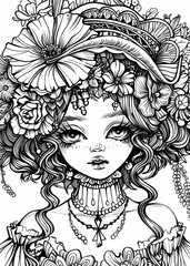 cute fashion girl easy coloring pages, in the simple style