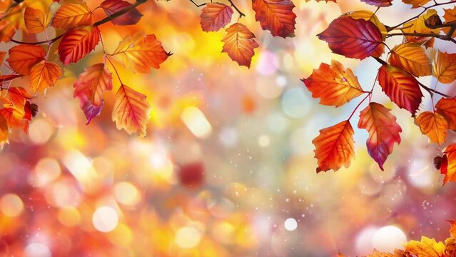 autumn foliage cover template. orange leaves for autumn background. seamless looping overlay 4k virtual video animation background