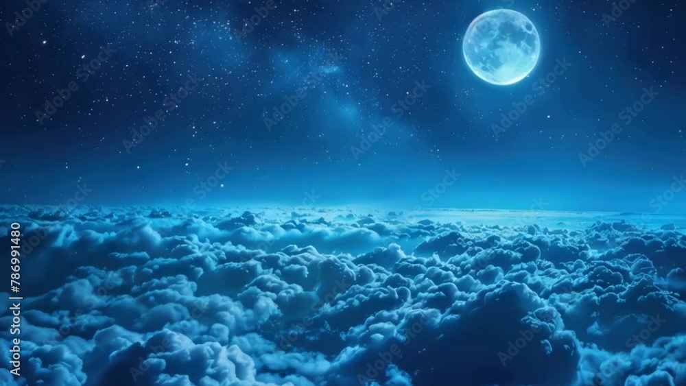 Poster Night sky with full moon and clouds. Suitable for celestial and nature themes.