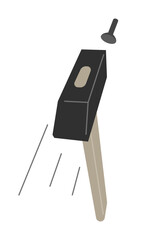 A hammer with a wooden handle hammering a nail. Vector illustration