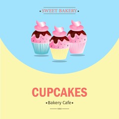 3 cupcakes illustration poster