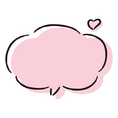 シンプルでおしゃれなハート付き手描き吹き出し（カラー・横書き・単品）