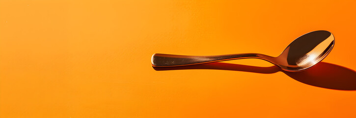 Mixologist's stirring companion web banner. Bar spoon isolated on orange background with copy space.