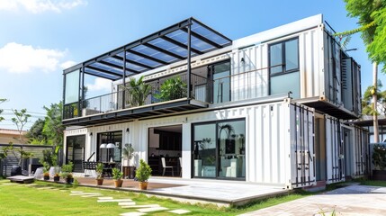 Modern metal White building made from shipping containers 