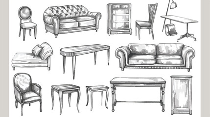 Hand drawn home design furniture vector set Vector illustration