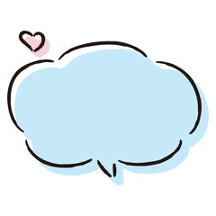 シンプルでおしゃれなハート付き手描き吹き出し（カラー・横書き・単品）
