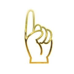 Very realistic golden finger pointing up, transparent background