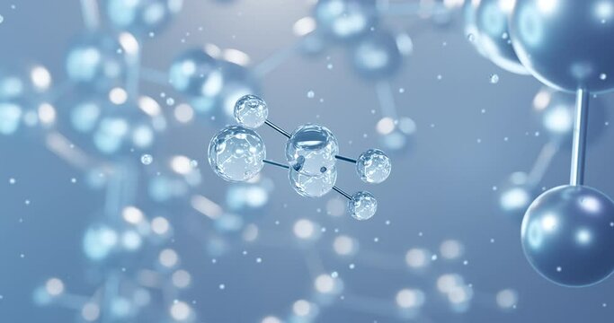 Polyvinyl chloride, rotating 3D model of synthetic polymer, seamless looped video, molecular structure with selective focus