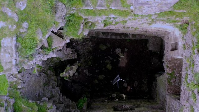 Topdown view of Srah Castle, Tullamore Offaly. Aerial descent into it