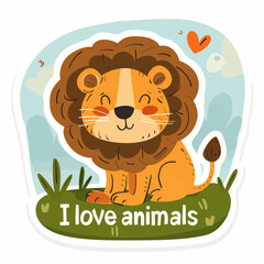 a sticker of a lion with the words i love animals