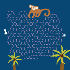 Maze game Labyrinth Monkey vector illustration. Colorful puzzle for kids - 786994418