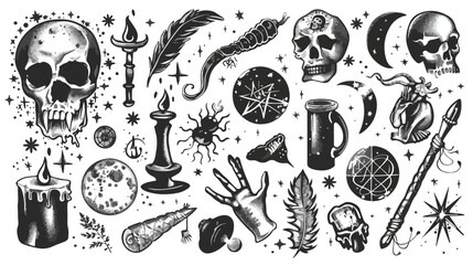 Hand drawn magic objects. Graphic occult elements. Bla - obrazy, fototapety, plakaty