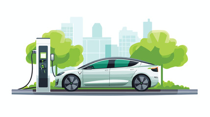 EV parked at charging point emphasizes green sustaina