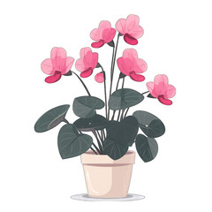 Minimalistic Flat Vector Illustration of Delicate Cyclamen Flower on a Clean White Background - Cute and Simple Design in Transparent Cut-Out Style