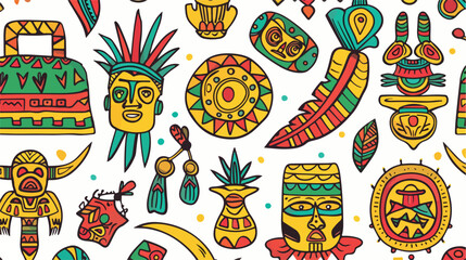 Hand drawn objects from Peru. Colorful vector seamless