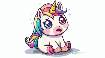 Expression Cute Unicorn Cartoon is Scared flat vector