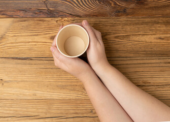 Hand Holds Cup, Empty Paper Cup in Hands, Coffee Mug, Teacup, Hot Beverage Mockup, Cup in Arms