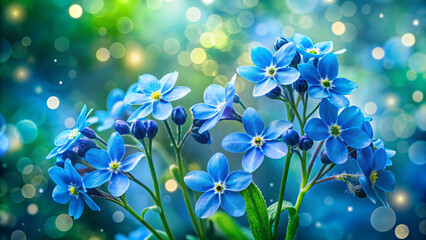 Vibrant Blue Forget-Me-Nots on a Sparkling Bokeh Background