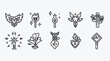 Fairy tail icons thin line art set. Black vector symbol