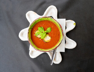 Red Cream Soup with Beans and Chipotle Pepper, Mexican Tomato Soup, Healthy Vegetable Puree