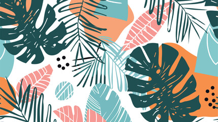 Hand drawn tropical jungle leaves and Four shapes. Abs