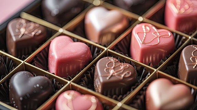 heart-shaped chocolates in a gift box for Valentine's Day