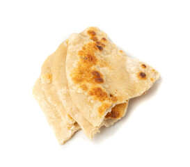 Wheaten Pita Flat Bread Pieces Isolated, Moroccan Tortillas, Fried in Butter, Msemmen Flat Bread