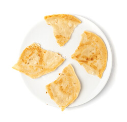 Wheaten Pita Flat Bread Pieces Isolated, Moroccan Tortillas, Fried in Butter, Msemmen Flat Bread