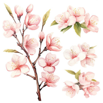 watercolor pink cherry blossom branch clip art preview