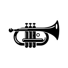 Black Vector Silhouette of a Trumpet, Symbolizing Vibrant Musical Brilliance and Soulful Jazz- trumpet Illustration- trumpet vector stock 