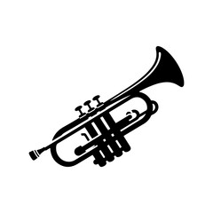 Black Vector Silhouette of a Trumpet, Symbolizing Vibrant Musical Brilliance and Soulful Jazz- trumpet Illustration- trumpet vector stock  © Wolfe 