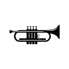 Black Vector Silhouette of a Trumpet, Symbolizing Vibrant Musical Brilliance and Soulful Jazz- trumpet Illustration- trumpet vector stock 