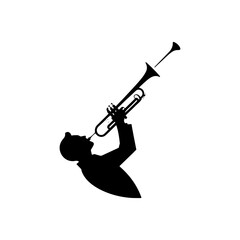 Black Vector Silhouette of a Trumpet, Symbolizing Vibrant Musical Brilliance and Soulful Jazz- trumpet Illustration- trumpet vector stock  © Wolfe 
