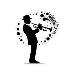 Black Vector Silhouette of a Trumpet, Symbolizing Vibrant Musical Brilliance and Soulful Jazz- trumpet Illustration- trumpet vector stock  © Wolfe 