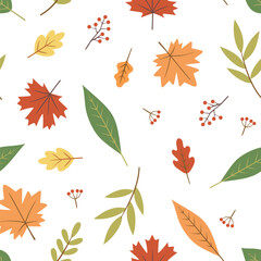 Seamless pattern of Autumn fall leaves