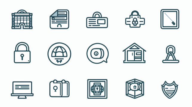 Security protection thin line web icons set. Data web