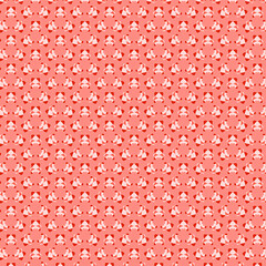 Abstract geometric fabric pattern of small simple white red elements on a pink background