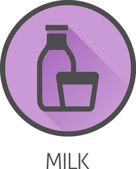 A milk dairy lactose bottle and glass food allergy icon concept. Possibly an icon for the allergen or allergy.