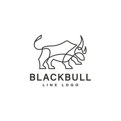 Monoline art logo design with black Bull vector illustration
