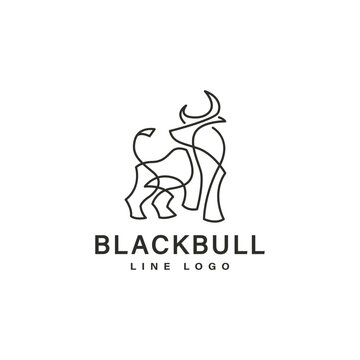 Monoline art logo design with black Bull vector illustration 2